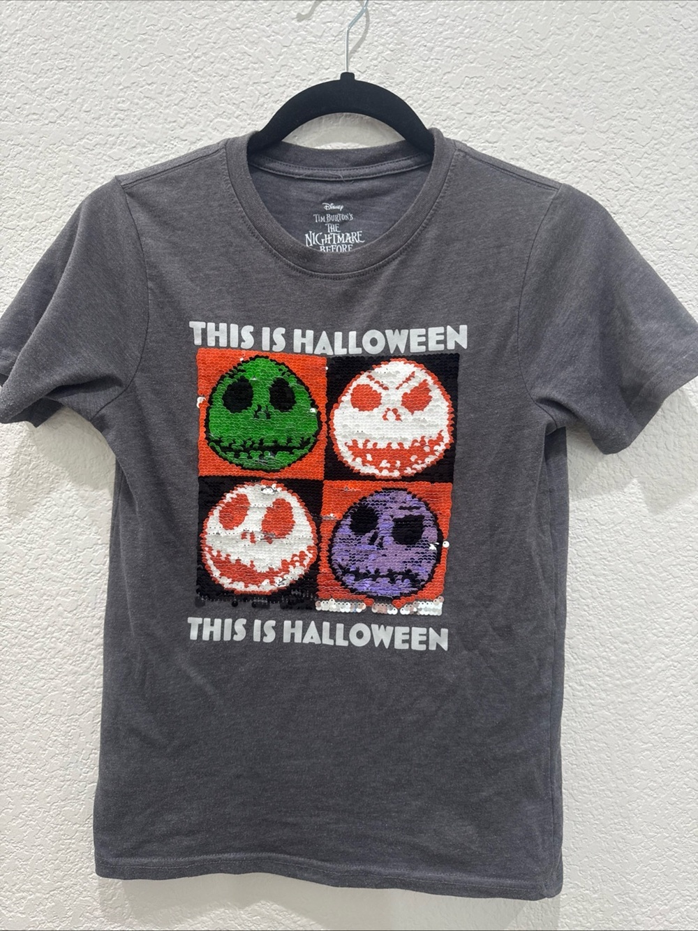 Disney Nightmare Before Christmas Kids L Sequin Shirt Jack Skellington Halloween